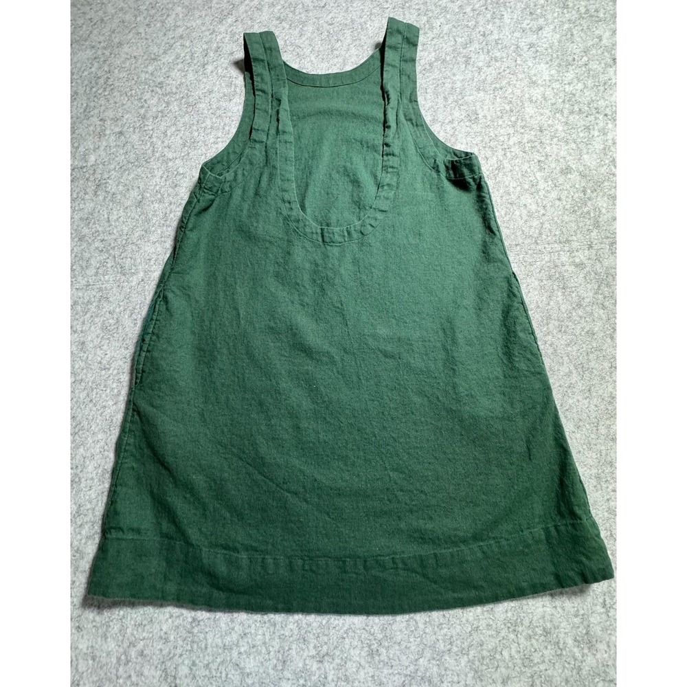 Free People Dress Womens Large Green Cotton Linen Sleeveless Tank Shift Pockets